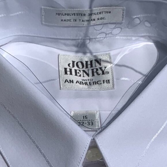 Men's Athletic Fit John Henry White Satin Stripe Long Sleeve Button Down Shirt - Picture 7 of 11